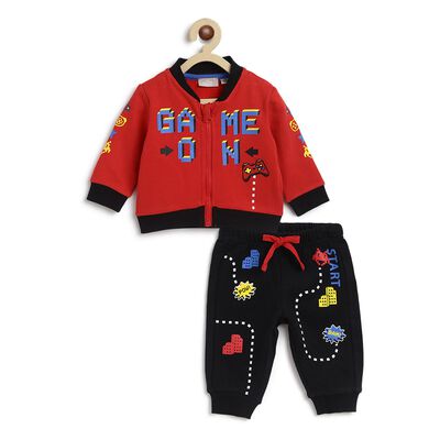 Printed Front Open Tracksuit With Hood  (2Pc)